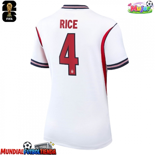 Camiseta Inglaterra Declan Rice #4 Primera Equipación Replica Mundial 2026 para mujer mangas cortas